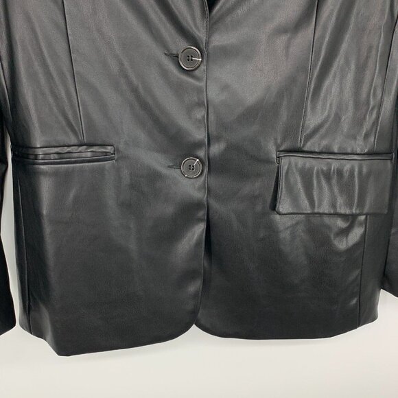 Love Tree Blazer Black Faux Leather Double Button Lined Jacket - Picture 5 of 9